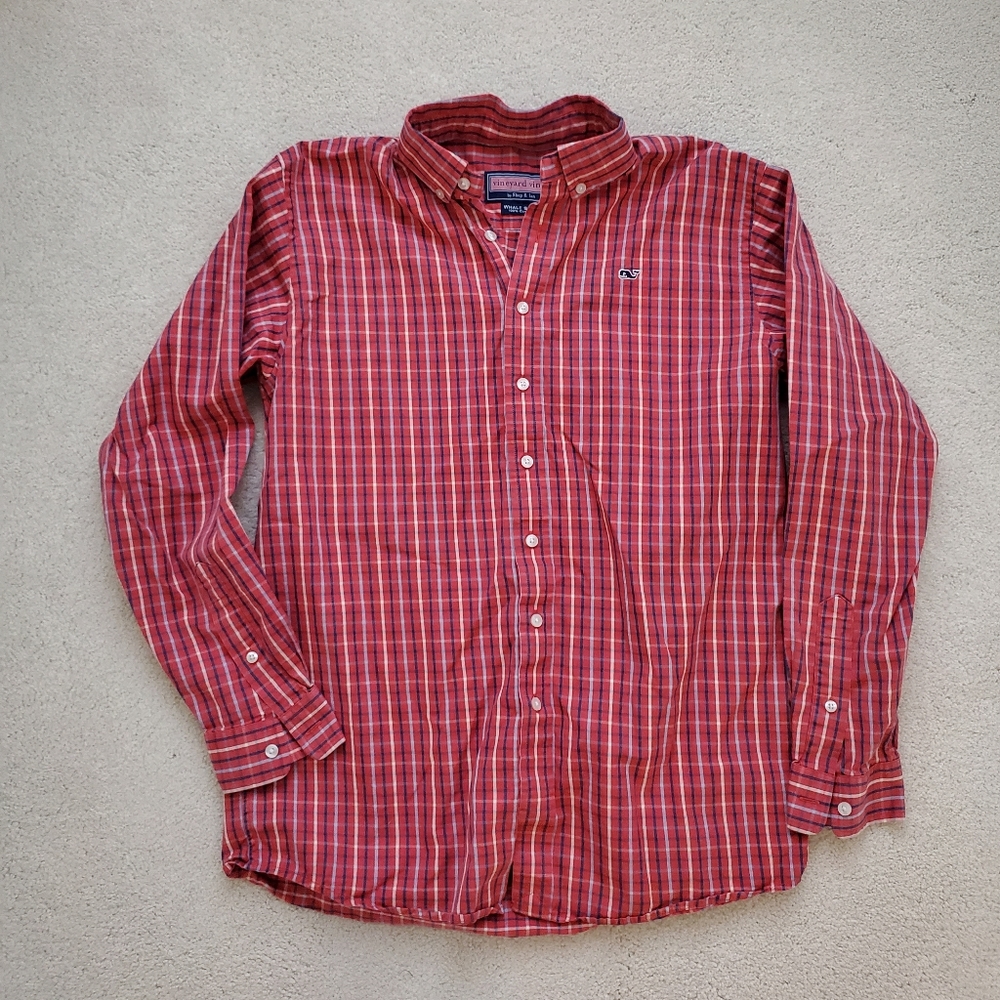 Vineyard Vines Men's 100% Cotton Plaid Whale Button-up Shirt szL